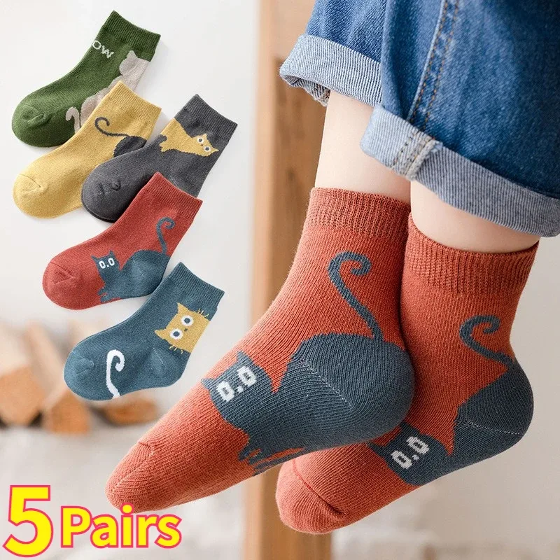 5 paires de chaussettes mi-tube motif chat