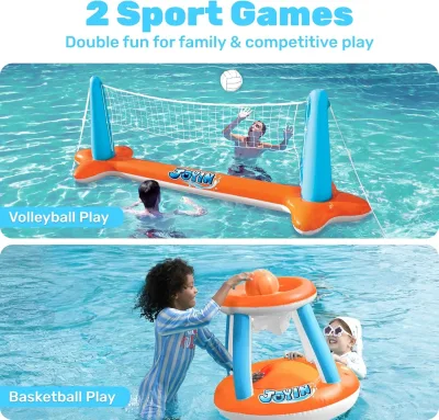 Jeu gonflable de piscine volley et basket – image 2