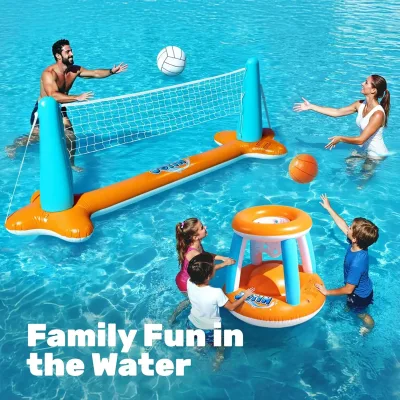 Jeu gonflable de piscine volley et basket – image 3