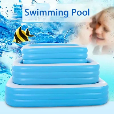 Piscine gonflable rectangulaire bleue et blanche – image 3