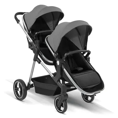 Poussette double pliable gris et noir